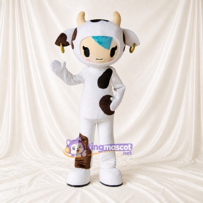 Vache blanche et brune Costume de mascotte intégral pour adultes Événements scolaires