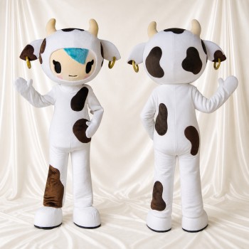 Vache blanche et brune Costume de mascotte intégral pour adultes Événements scolaires