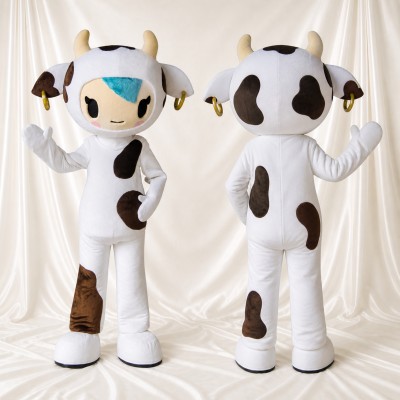 Vache blanche et brune Costume de mascotte intégral pour adultes Événements scolaires