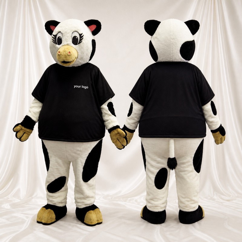 Black Cow Athlete Mascot Costume Full Body for Adults Sports Events