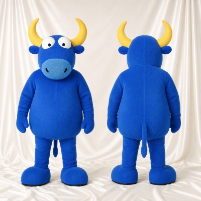 Blue Bull Mascot Costume Full Body for Adults School Events