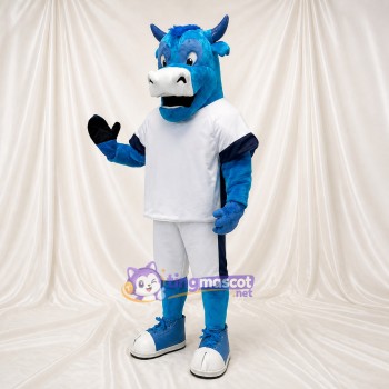 Blue and White Bull Athlete Mascot Costume Full Body for Adults Sports Events