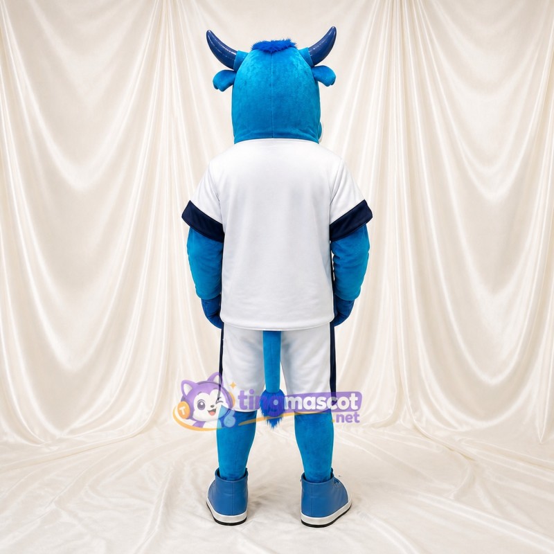 Blue and White Bull Athlete Mascot Costume Full Body for Adults Sports Events