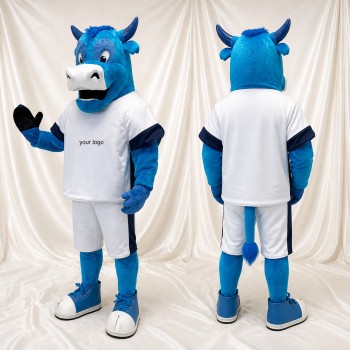 Blue and White Bull Athlete Mascot Costume Full Body for Adults Sports Events