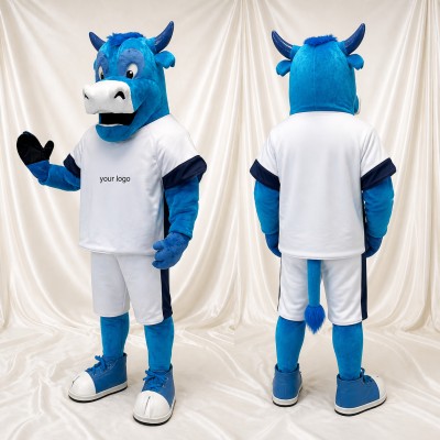 Blue and White Bull Athlete Mascot Costume Full Body for Adults Sports Events