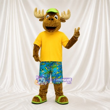 Brown and Yellow Moose Athlete Mascot Costume Full Body for Adults Sports Events