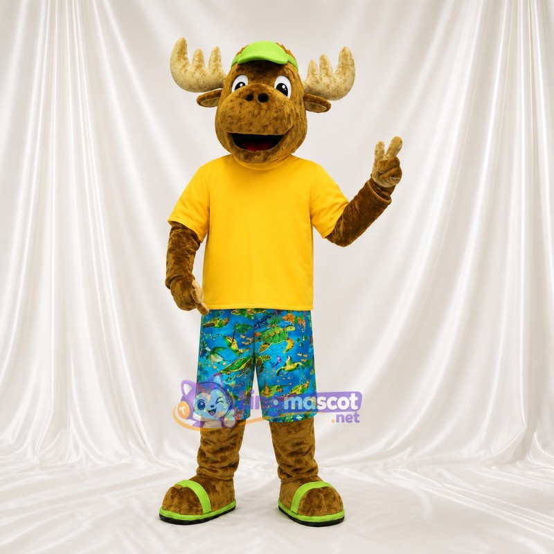 Brown and Yellow Moose Athlete Mascot Costume Full Body for Adults Sports Events