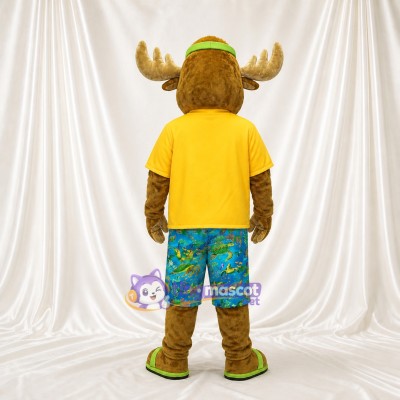 Brown and Yellow Moose Athlete Mascot Costume Full Body for Adults Sports Events