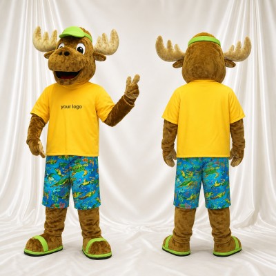 Brown and Yellow Moose Athlete Mascot Costume Full Body for Adults Sports Events