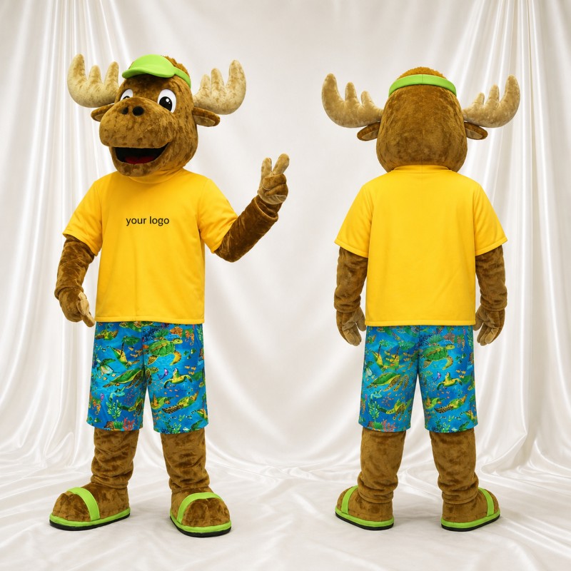 Brown and Yellow Moose Athlete Mascot Costume Full Body for Adults Sports Events