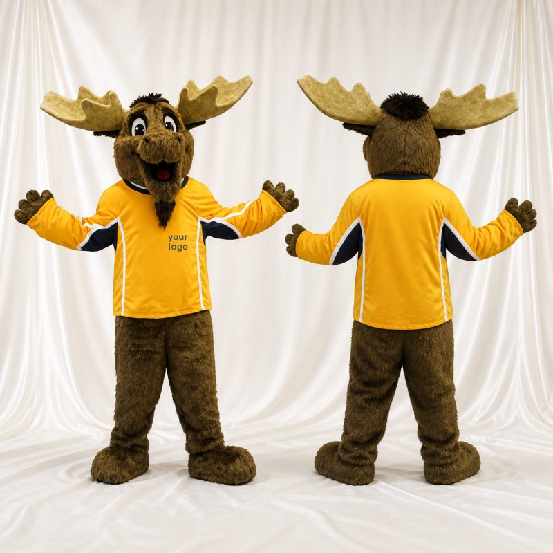 Brown and Orange Moose Athlete Mascot Costume Full Body for Adults Sports Events
