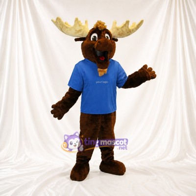 Brown and Blue Moose Athlete Mascot Costume Full Body for Adults Sports Events