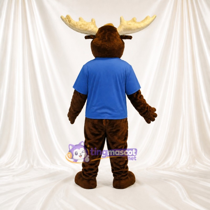 Brown and Blue Moose Athlete Mascot Costume Full Body for Adults Sports Events
