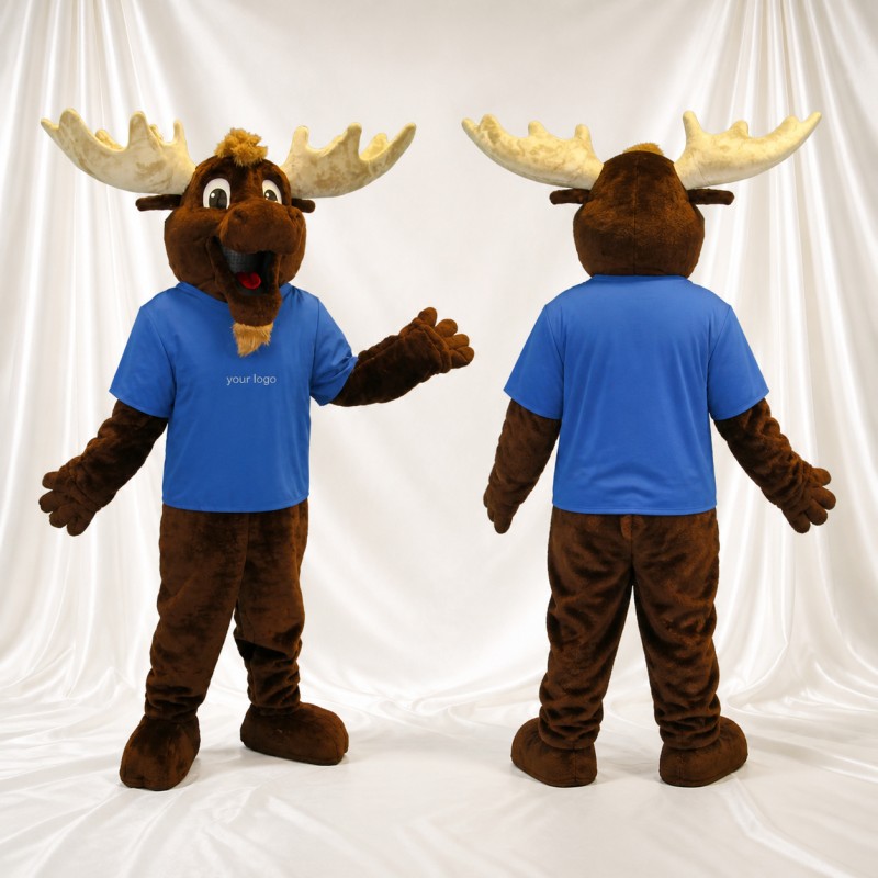 Brown and Blue Moose Athlete Mascot Costume Full Body for Adults Sports Events