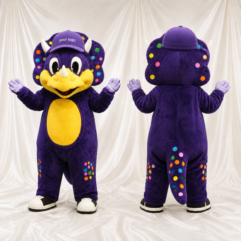 Purple Construction Dinosaur Mascot Costume Full Body for Adults School Events
