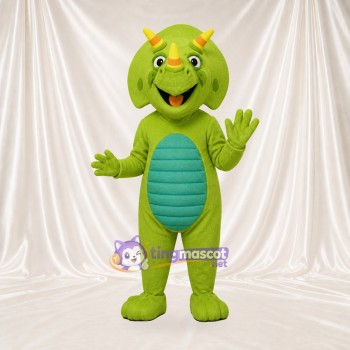 Costume de mascotte tricératops vert citron de chantier intégral pour adultes – événements scolaires
