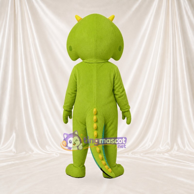 Costume de mascotte tricératops vert citron de chantier intégral pour adultes – événements scolaires
