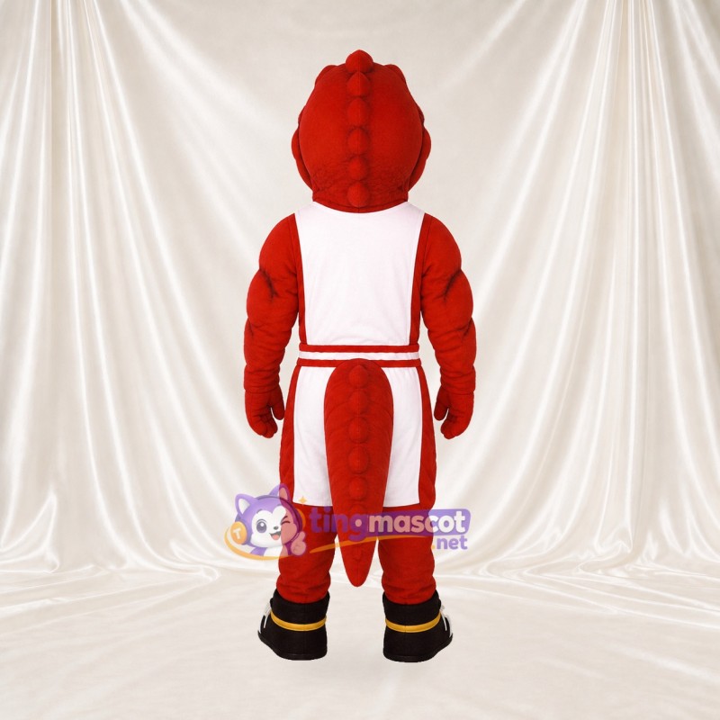 Dinosaure athlète en uniforme d'équipe rouge Costume de mascotte intégral pour adultes Sports