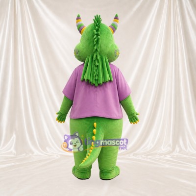 Green and Purple Dragon Mascot Costume Full Body for Adults School Events