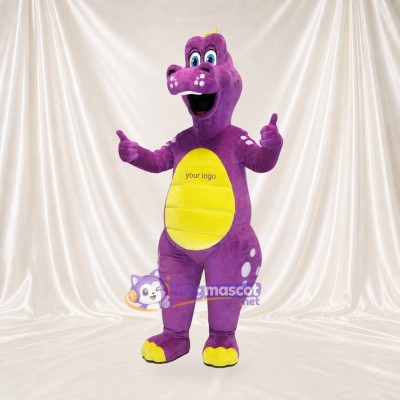 Purple and Yellow Dinosaur Mascot Costume Full Body for Adults School Events