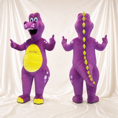 Purple and Yellow Dinosaur Mascot Costume Full Body for Adults School Events