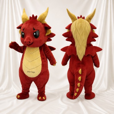 Red Construction Dragon Mascot Costume Full Body for Adults School Events