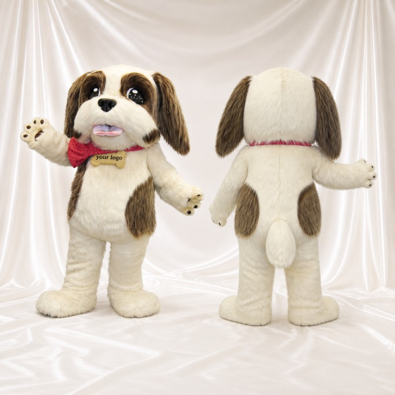 White Construction Dog Mascot Costume Full Body for Adults School Events