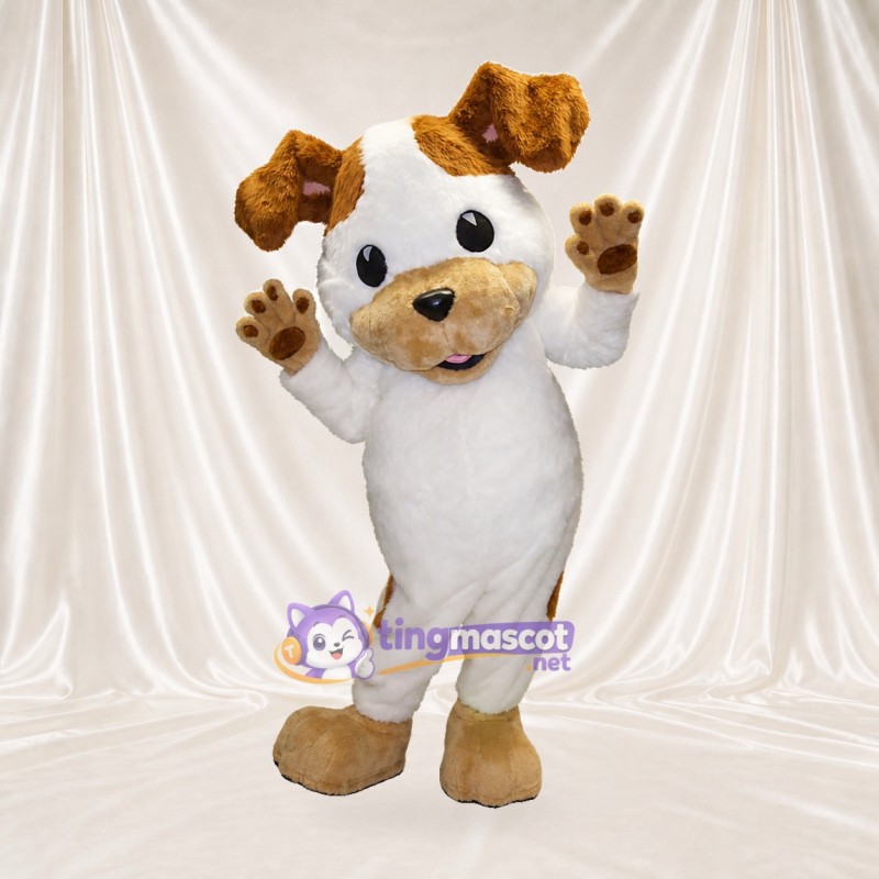 White and Brown Dog Mascot Costume Full Body for Adults School Events