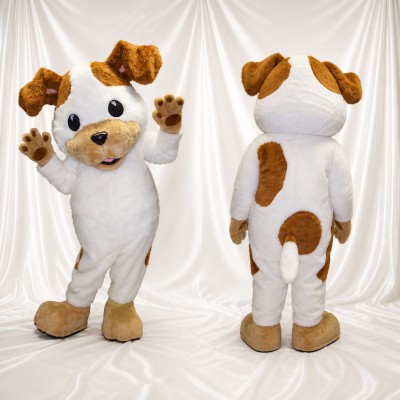 White and Brown Dog Mascot Costume Full Body for Adults School Events