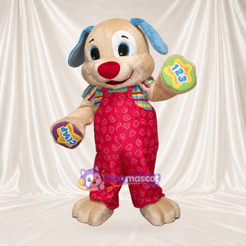 Cream Dog Worker Mascot Costume Full Body for Adults Promotions