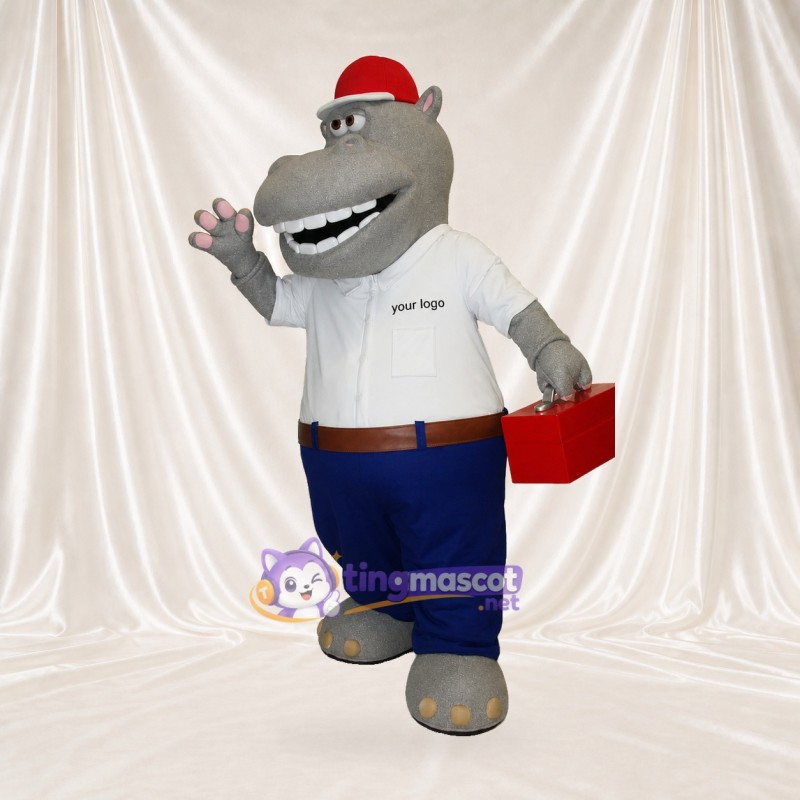 Hippo Worker Mascot Costume Full Body for Adults Promotions