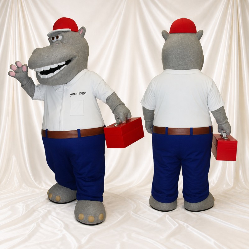 Hippo Worker Mascot Costume Full Body for Adults Promotions