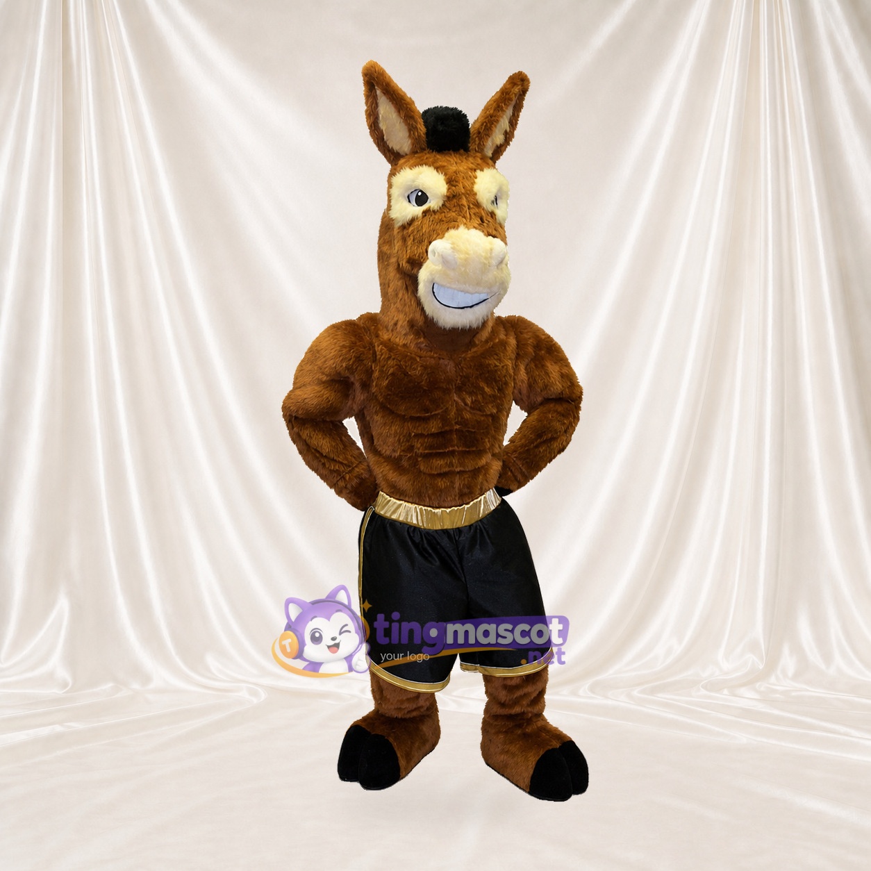 Âne brun athlète Costume de mascotte intégral pour adultes Événements sportifs Âne brun athlète Costume de mascotte intégral pour adultes Événements sportifs