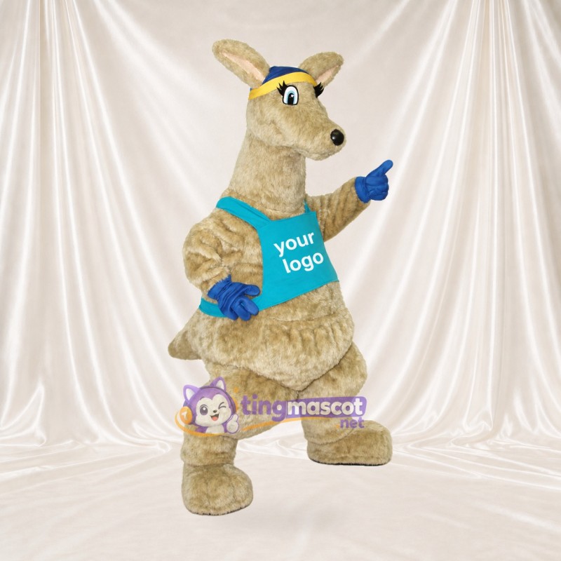 Tan Kangaroo Athlete Mascot Costume Full Body for Adults Sports Events