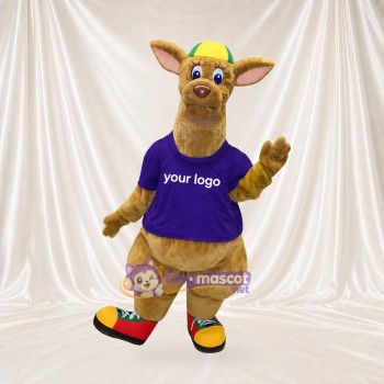 Tan and Purple Kangaroo Athlete Mascot Costume Full Body for Adults Sports