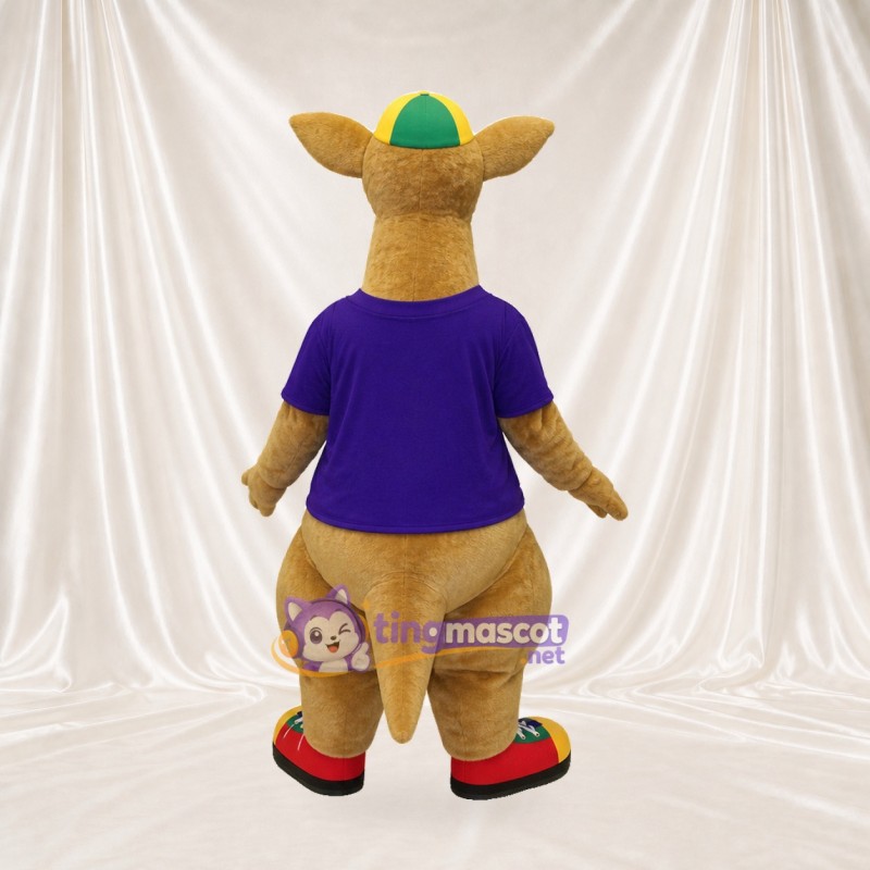 Tan and Purple Kangaroo Athlete Mascot Costume Full Body for Adults Sports