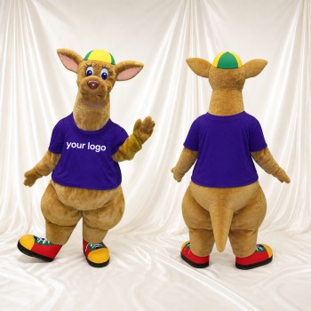 Tan and Purple Kangaroo Athlete Mascot Costume Full Body for Adults Sports