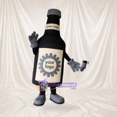 Black and Gray Bottle Character Mascot Costume Full Body for Adults Promotions