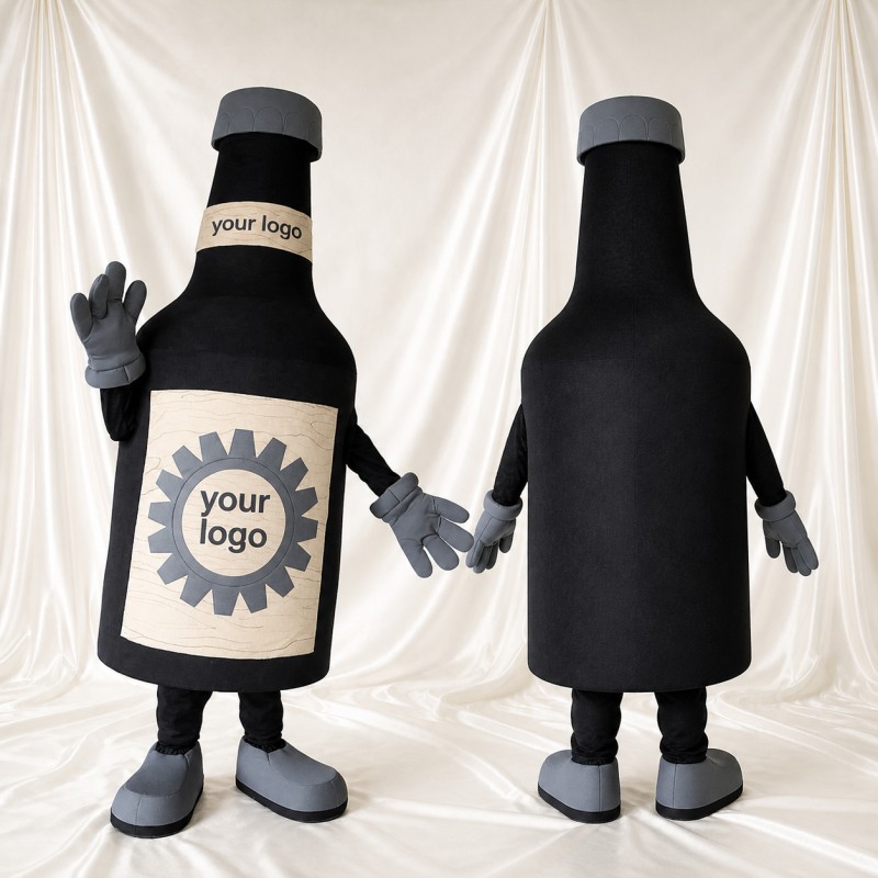 Black and Gray Bottle Character Mascot Costume Full Body for Adults Promotions