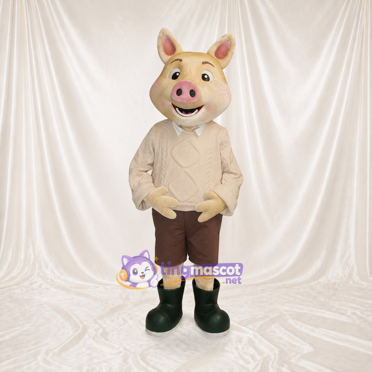 Beiges Schwein Maskottchenkostüm Ganzkörper für Erwachsene Schulveranstaltungen Beiges Schwein Maskottchenkostüm Ganzkörper für Erwachsene Schulveranstaltungen