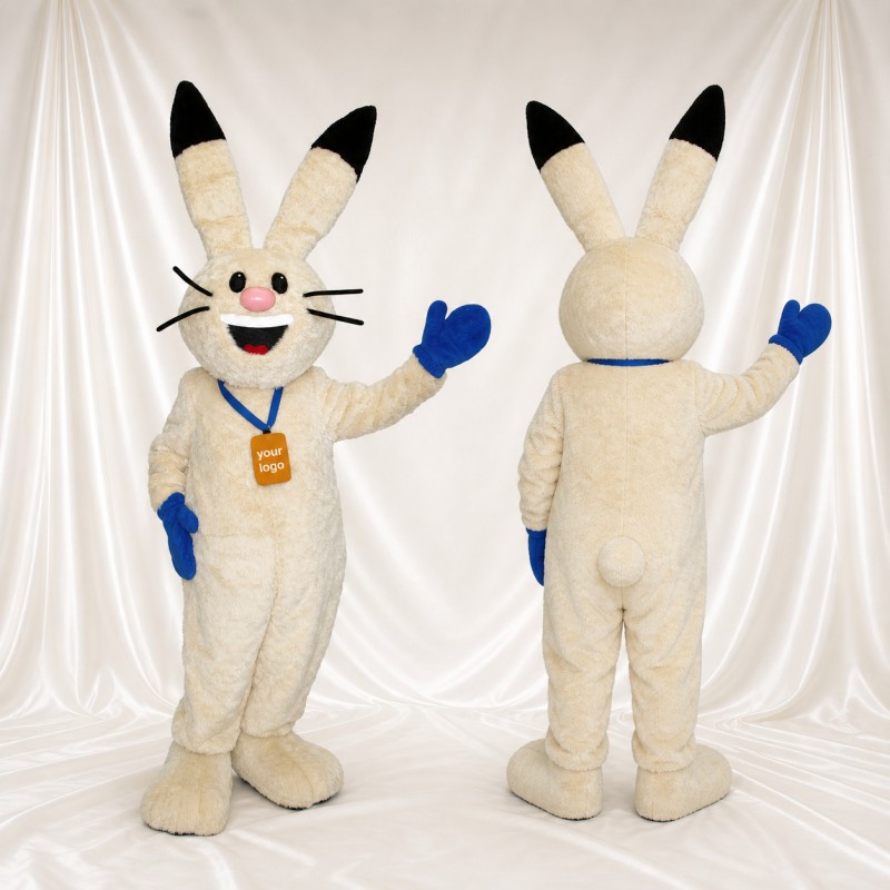 White and Blue Rabbit Mascot Costume Full Body for Adults School Events