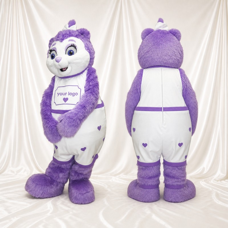 Purple Bear Mascot Costume Full Body for Adults School Events