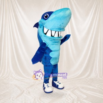 Blue Construction Shark Mascot Costume Full Body for Adults School Events