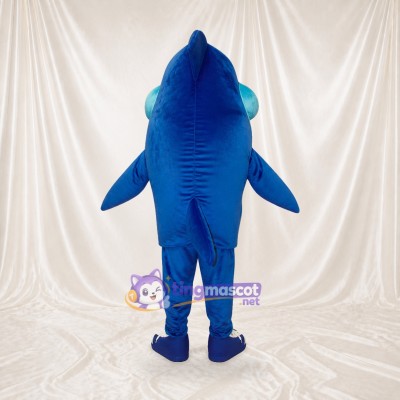 Blue Construction Shark Mascot Costume Full Body for Adults School Events