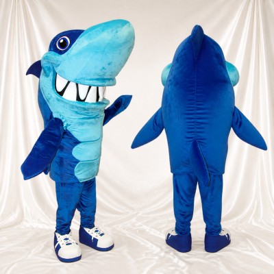 Blue Construction Shark Mascot Costume Full Body for Adults School Events