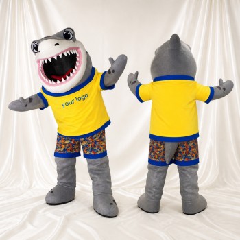 Requin athlète en uniforme d’équipe gris Costume de mascotte intégral pour adultes Sports