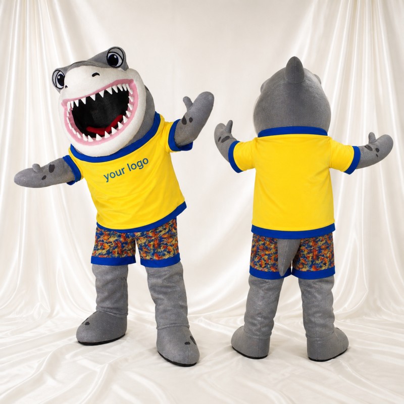 Graues Teamuniform Haifisch Athlet Maskottchenkostüm Ganzkörper für Erwachsene Sport