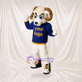 Bélier athlète en uniforme d'équipe blanc Costume de mascotte intégral pour adultes Événements sportifs