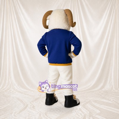 Bélier athlète en uniforme d'équipe blanc Costume de mascotte intégral pour adultes Événements sportifs