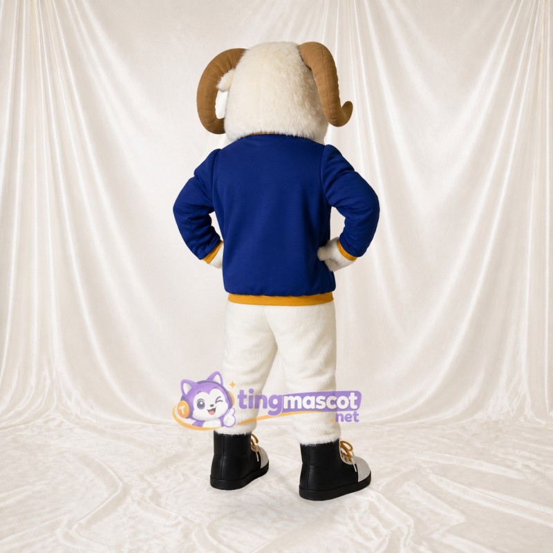 Bélier athlète en uniforme d'équipe blanc Costume de mascotte intégral pour adultes Événements sportifs